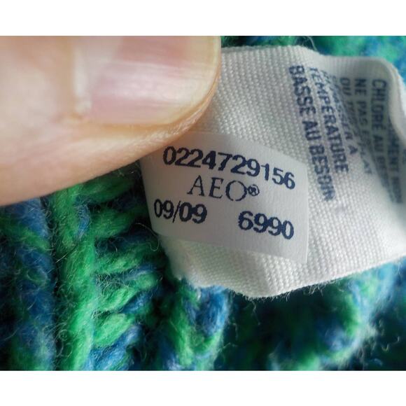 AEO American Eagle Outfitters Green Blue Wool Rabbit Hair Cardigan Sweater Small - Picture 9 of 11